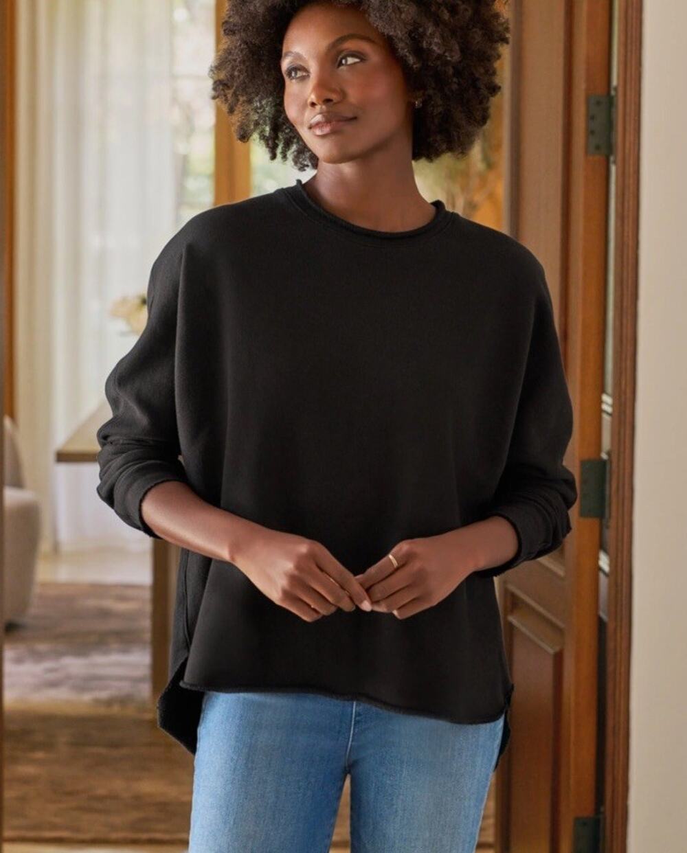 Frank & Eileen Anna Capelet Long Sleeve Sweatshirt Black Medium Minimal Capsule